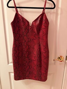 Astr Red Snake-Print Mini Slip Dress